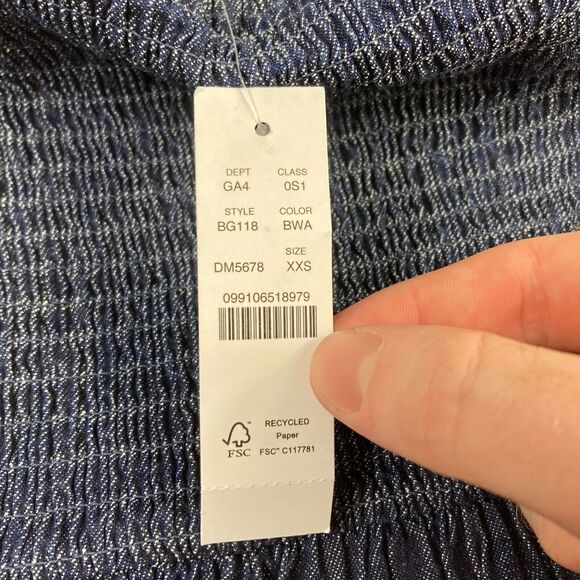 J.Crew Chambray Denim Smocked Puff-Sleeve Dress Women's XXS Blue Midi Casual NWT - Picture 6 of 13